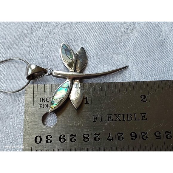 Sterling silver dragonfly with abalone shell wings pendant with sterling chain - Picture 7 of 9